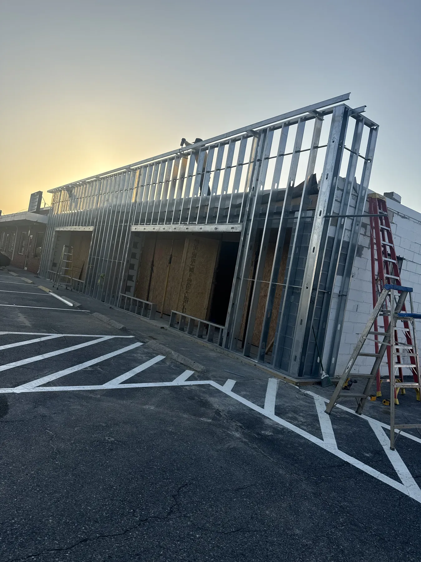 Commercial metal stud framing installation in progress