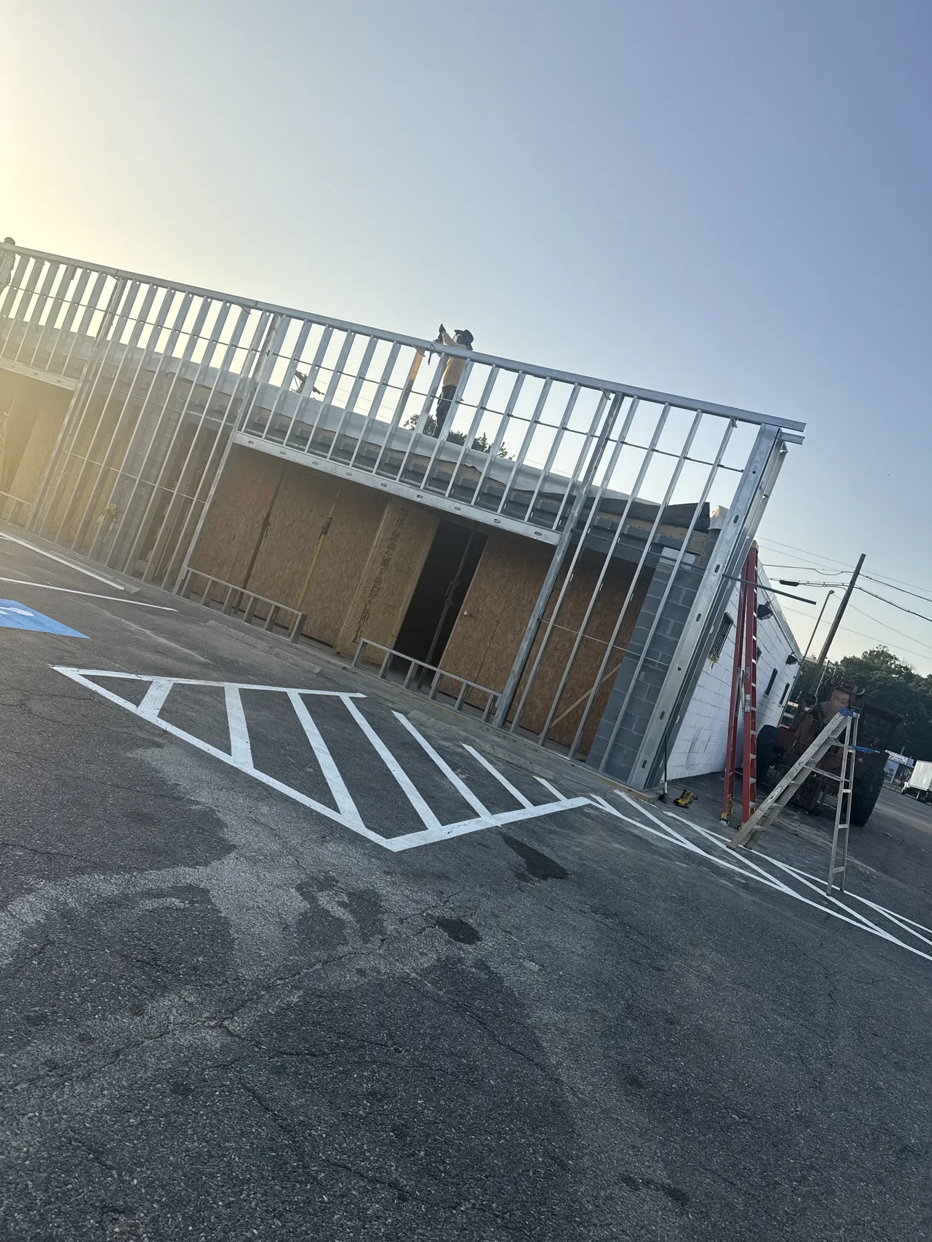 Commercial metal framing with a large coordinated opening